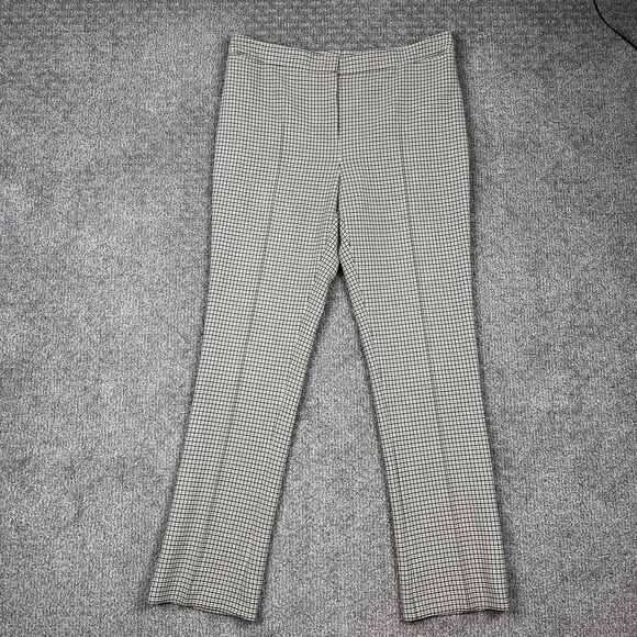 Akris Punto Pants Womens US 16 UK 20 Cream Black Plaid Claire Straight Pockets - Picture 1 of 14